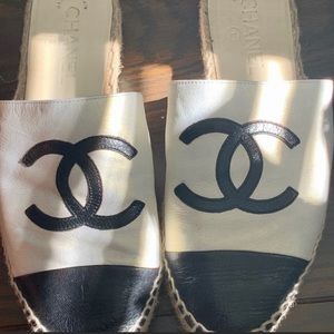 Genuine Chanel Black and Ivory Espadrilles